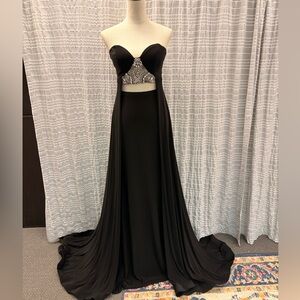 Rachel Allan Primadonna Black Strapless Sweatheart Gown with Silver Accents